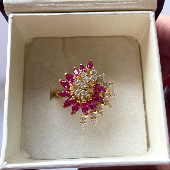 Sterling Silver Vermeil Yellow Gold Over Ruby and Diamond ring (lab created) - Picture 7 of 8